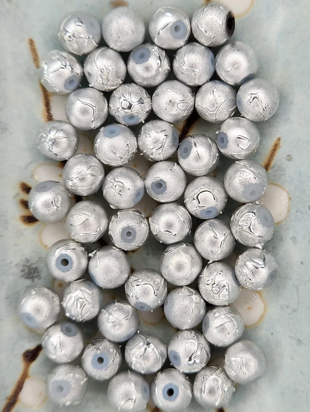 Silver Spectra Crackle Foil Metallic Beads 6mm 50 Pcs Rare #172
